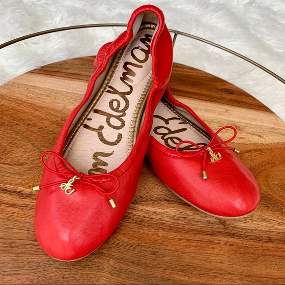 red leather ballerina flats